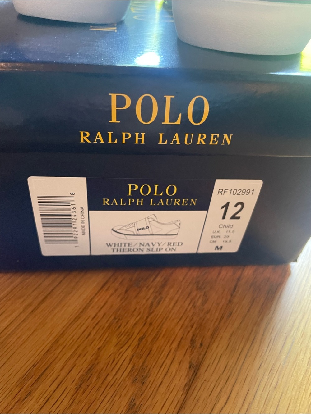 NWT Polo Ralph Lauren Kids Theron White Navy Red Slip On sneakers Kids 12 - Picture 3 of 4
